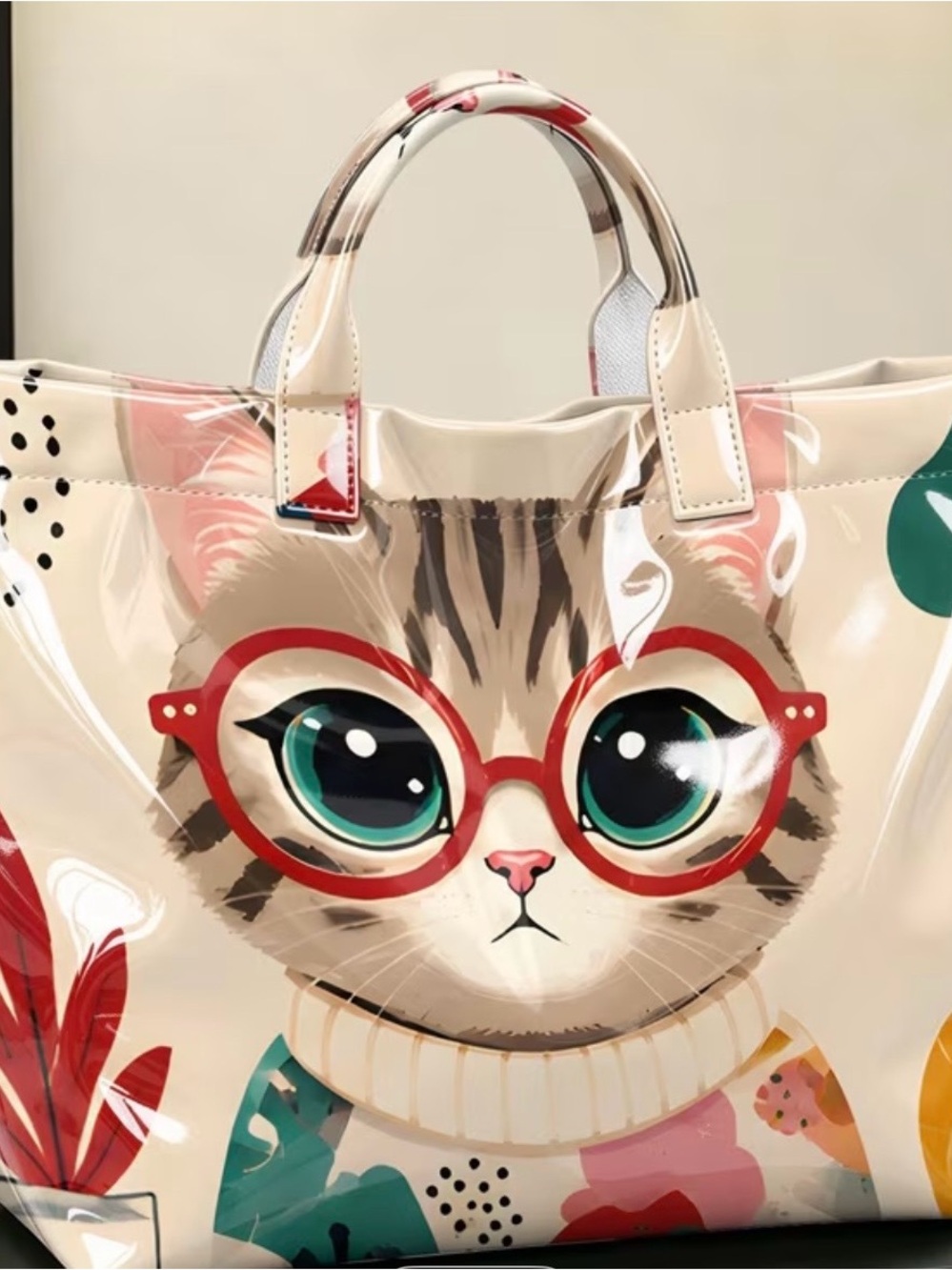 My Cat & I Wear Glasses! Print Tote Bag NWT~by GECKO